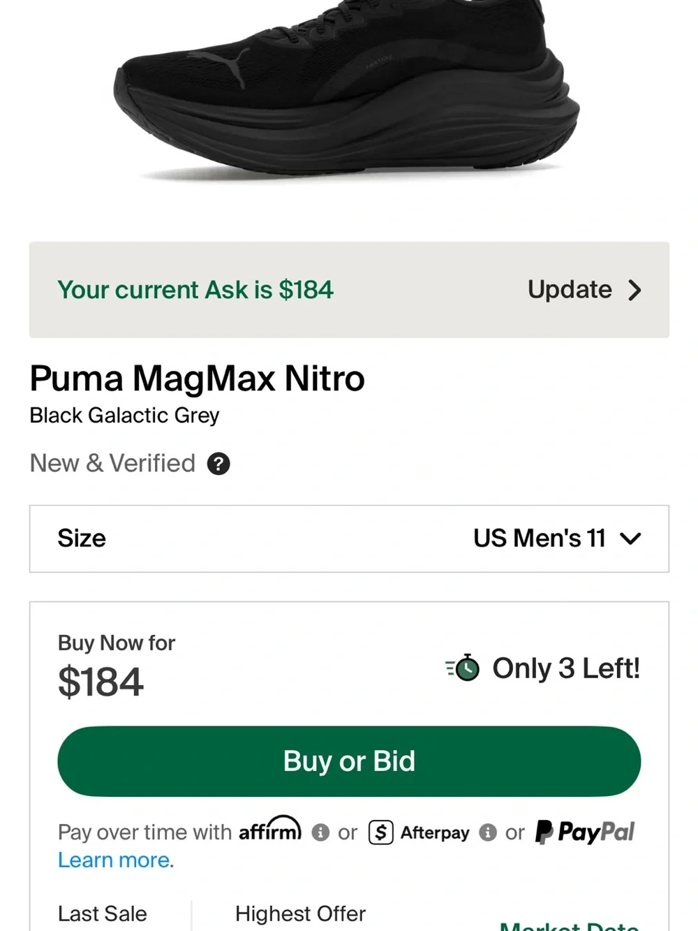 Puma Black Running Shoe with Grey Accents